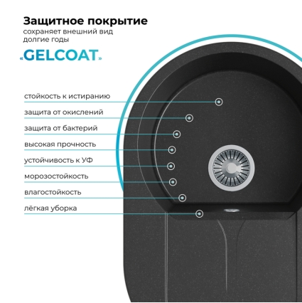 Мойка кухонная POLYGRAN ATOL 760 (черный №16)
